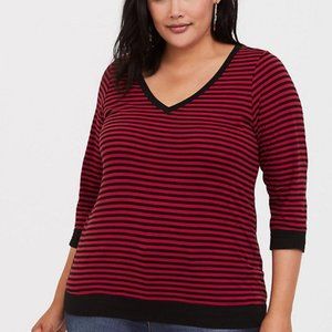💕 Torrid Red & Black Striped Pullover Blouse Top Women's Size 2X